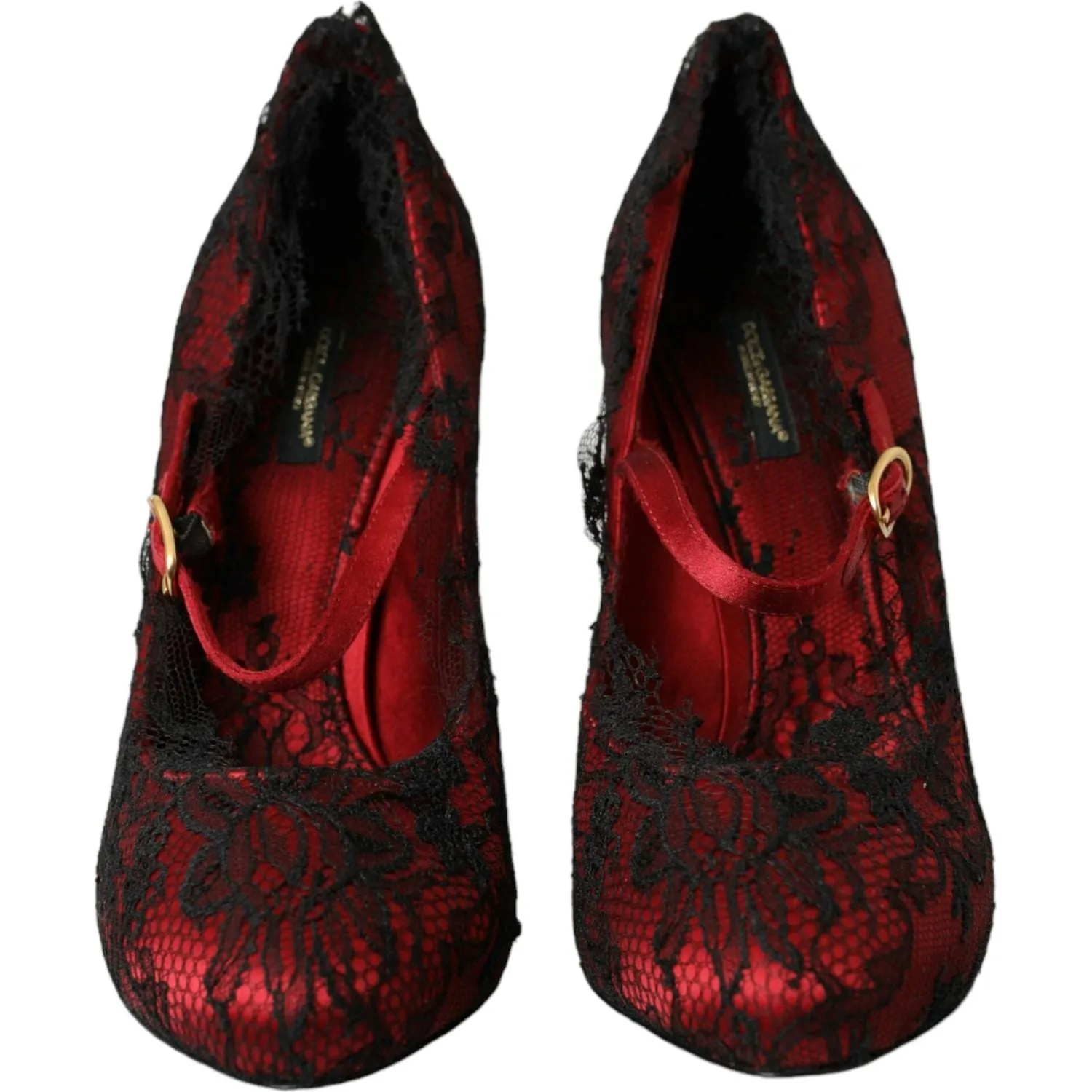 Dolce & Gabbana Red Black Floral Lace Mary Jane Pumps Shoes