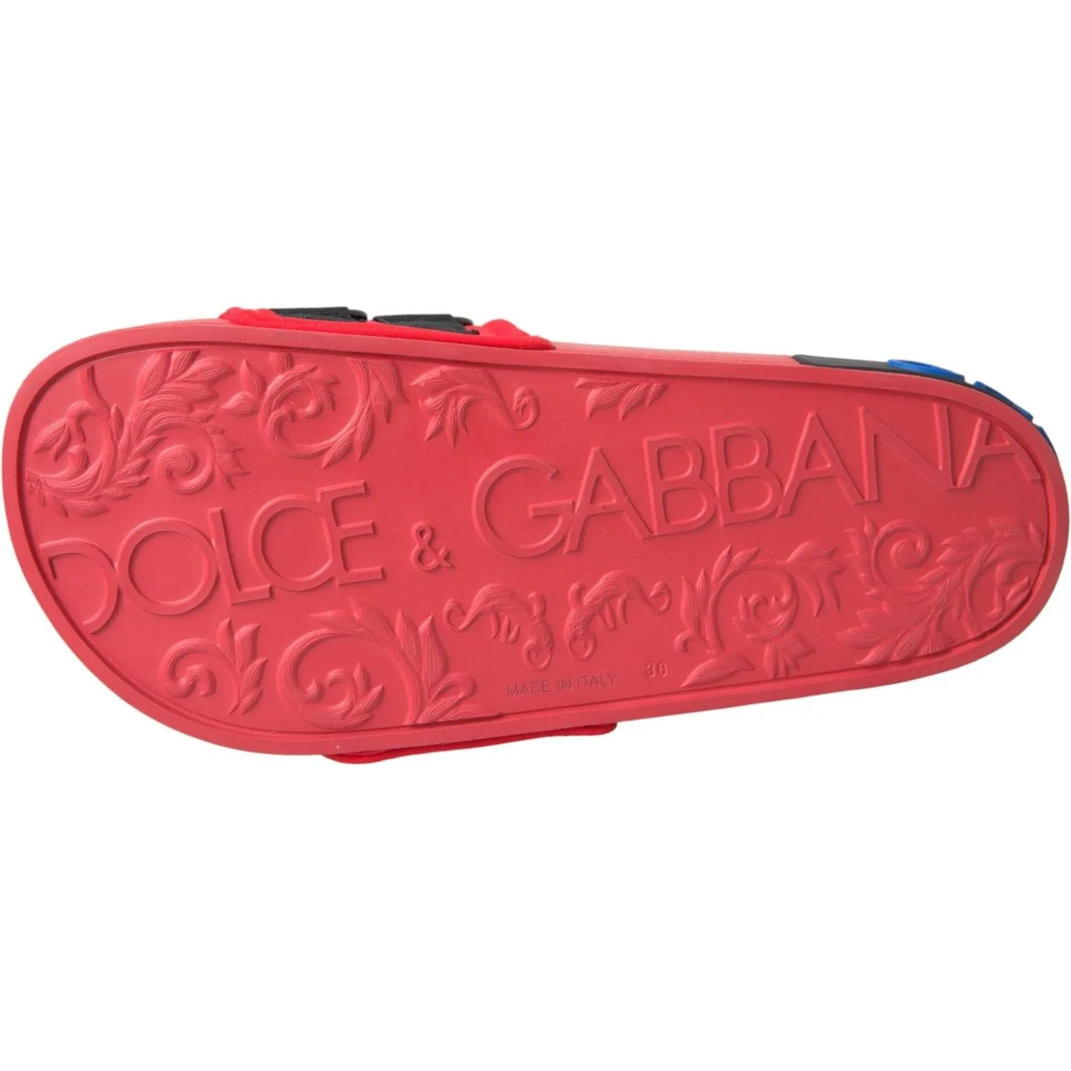 Dolce & Gabbana Red Black Logo Beachwear Flats Sandals Shoes