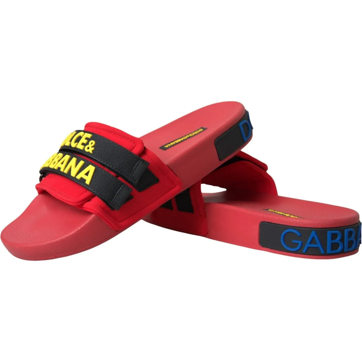 Dolce & Gabbana Red Black Logo Beachwear Flats Sandals Shoes