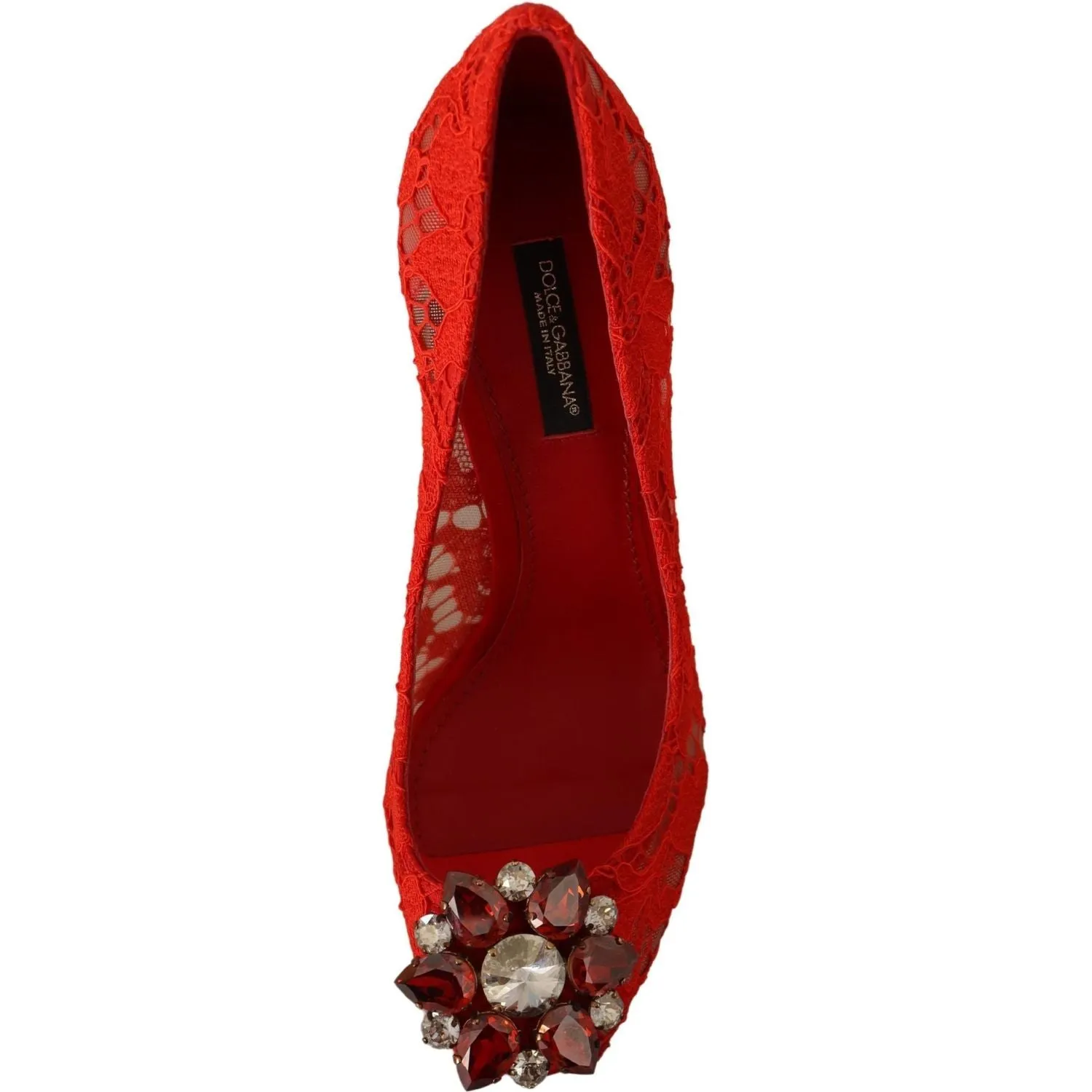 Dolce & Gabbana Red Crystal Taormina Lace Heels Pumps