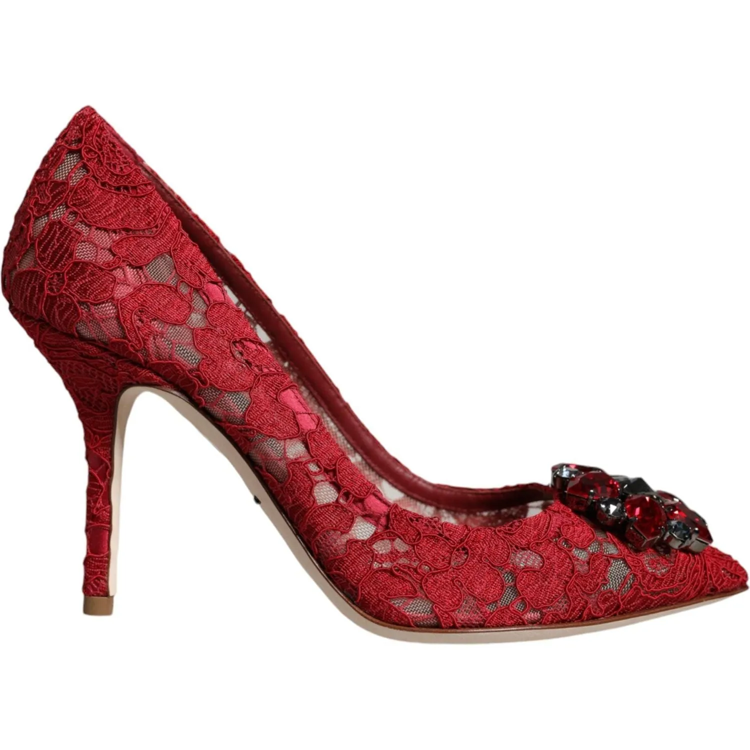 Dolce & Gabbana Red Taormina Lace Crystal Heels Pumps Shoes