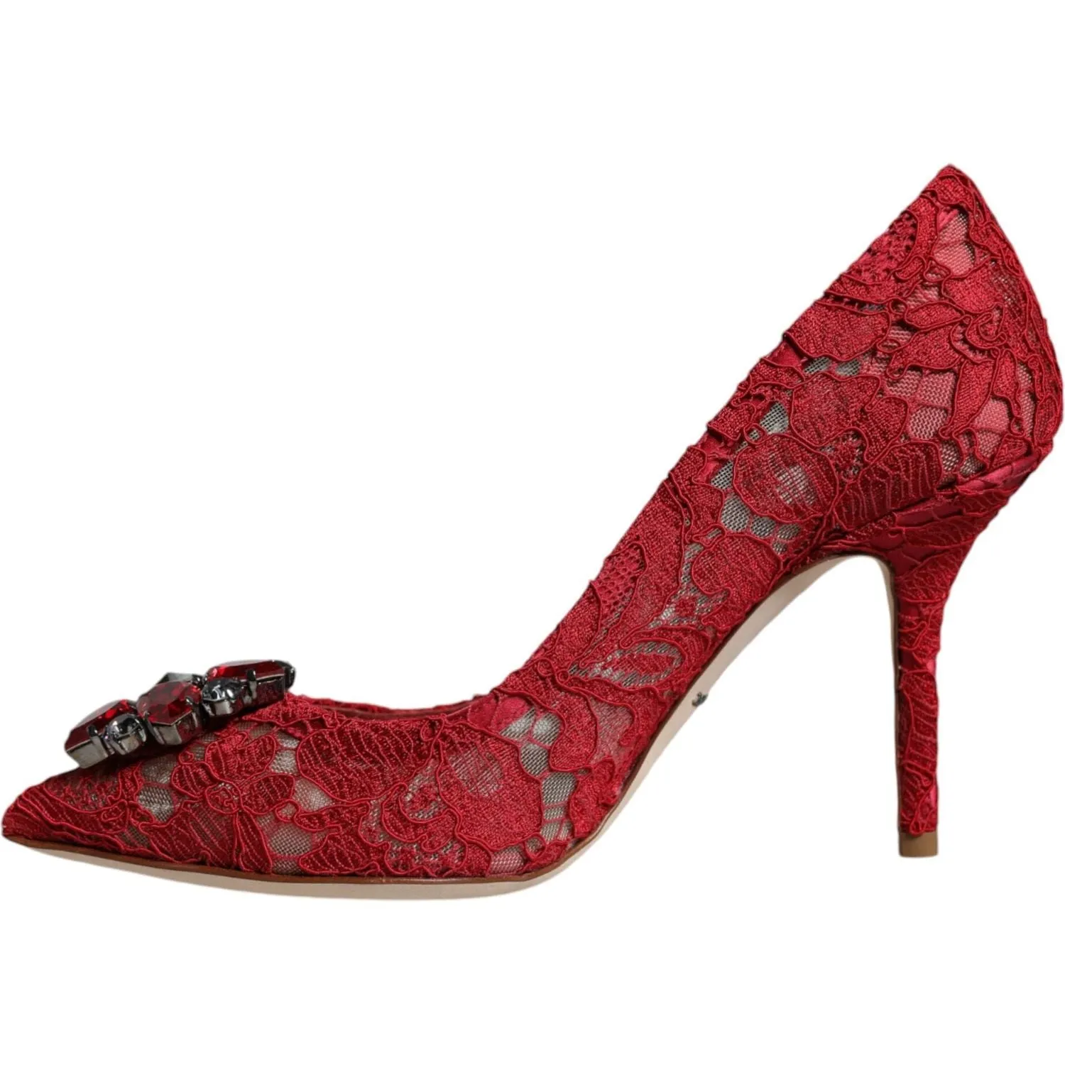 Dolce & Gabbana Red Taormina Lace Crystal Heels Pumps Shoes