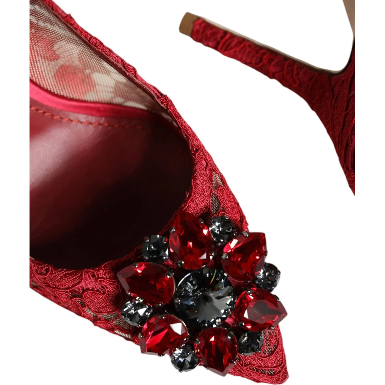 Dolce & Gabbana Red Taormina Lace Crystal Heels Pumps Shoes