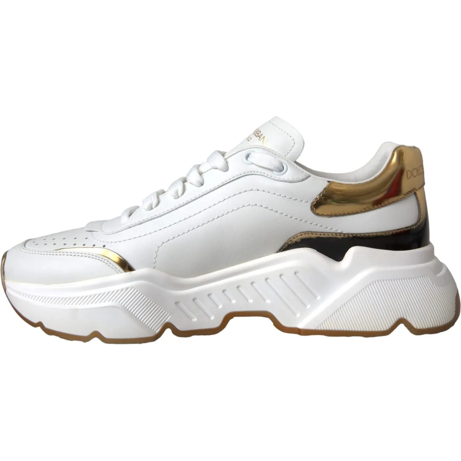 Dolce & Gabbana White Gold DAYMASTER Leather Sneakers Shoes