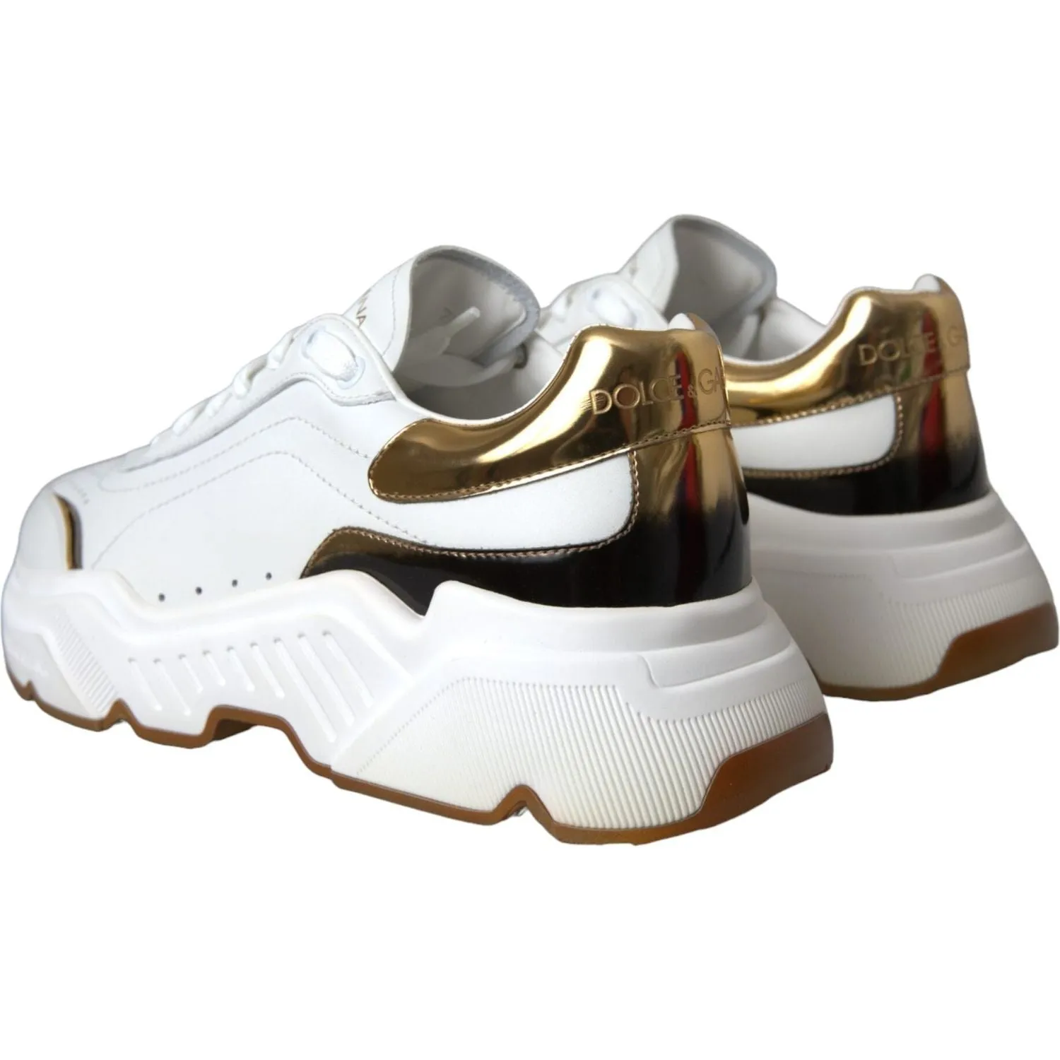 Dolce & Gabbana White Gold DAYMASTER Leather Sneakers Shoes