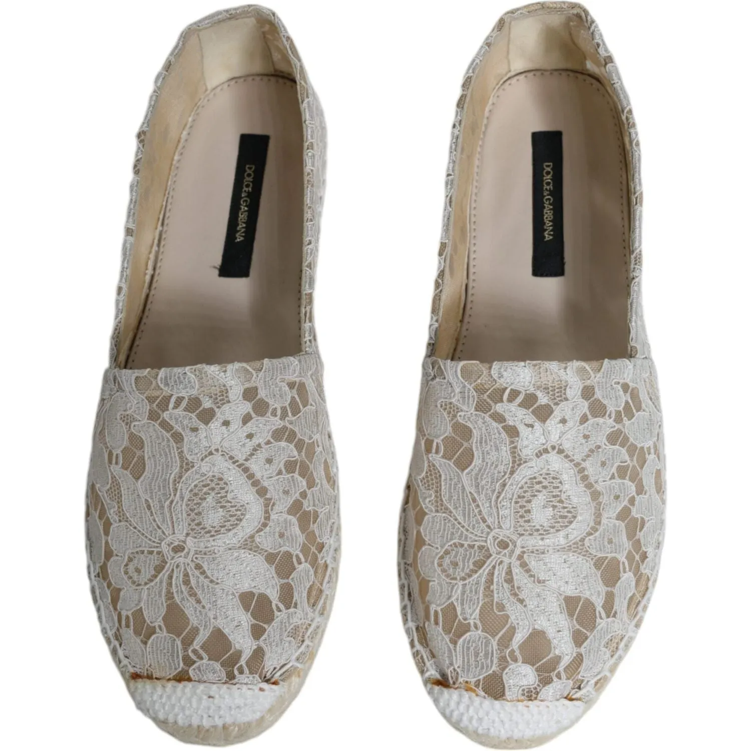 Dolce & Gabbana White Lace Viscose Espadrilles Flats Shoes