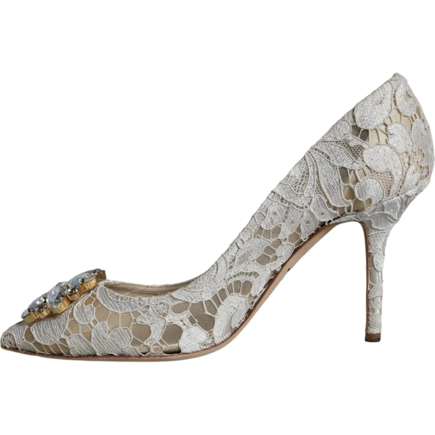 Dolce & Gabbana White Taormina Lace Crystal Heel Pumps Shoes