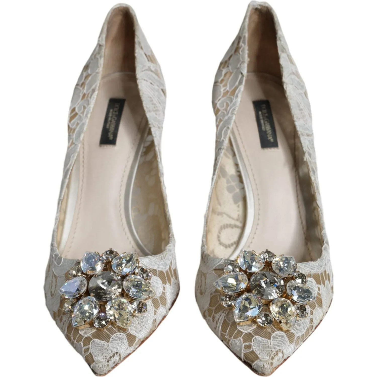 Dolce & Gabbana White Taormina Lace Crystal Heel Pumps Shoes