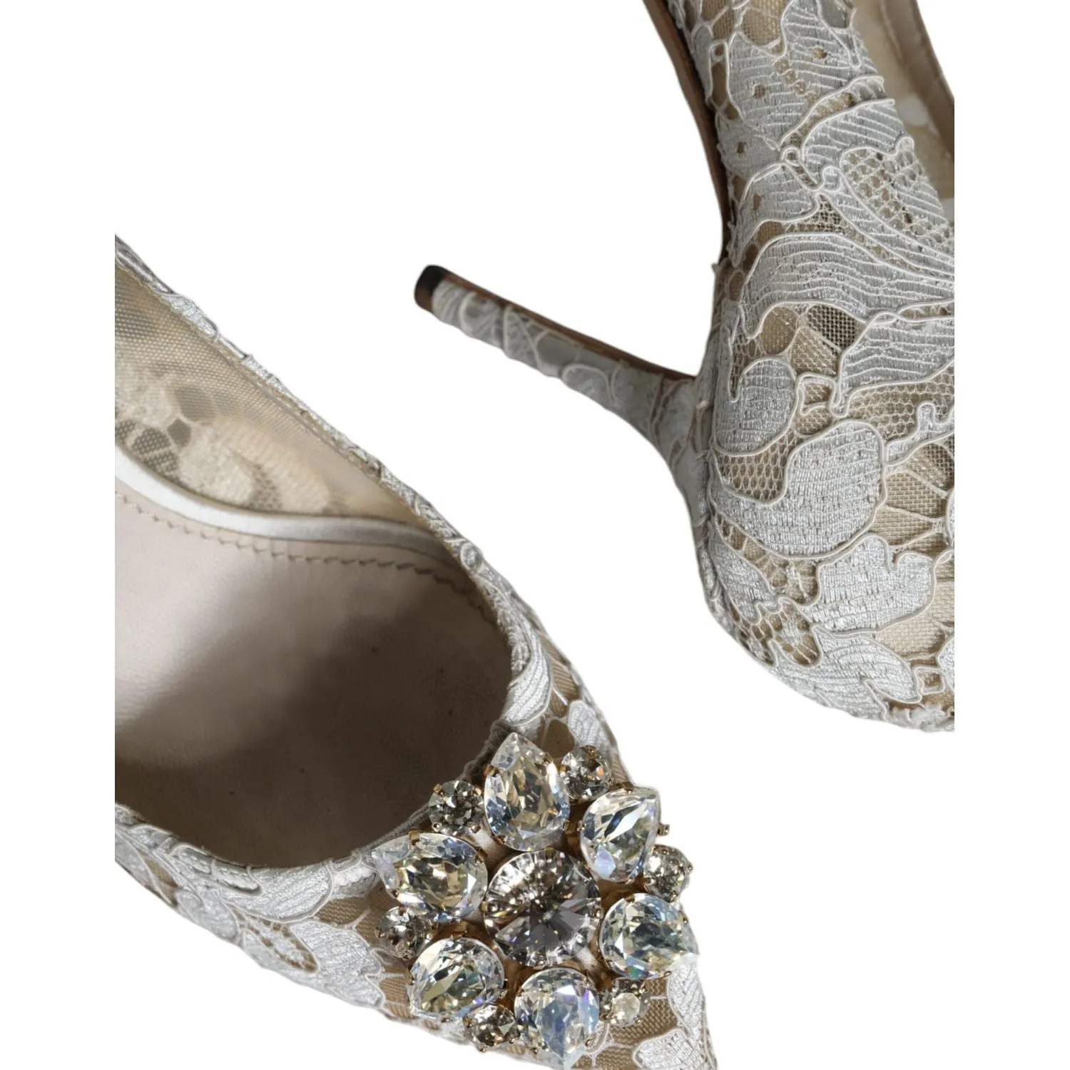 Dolce & Gabbana White Taormina Lace Crystal Heel Pumps Shoes