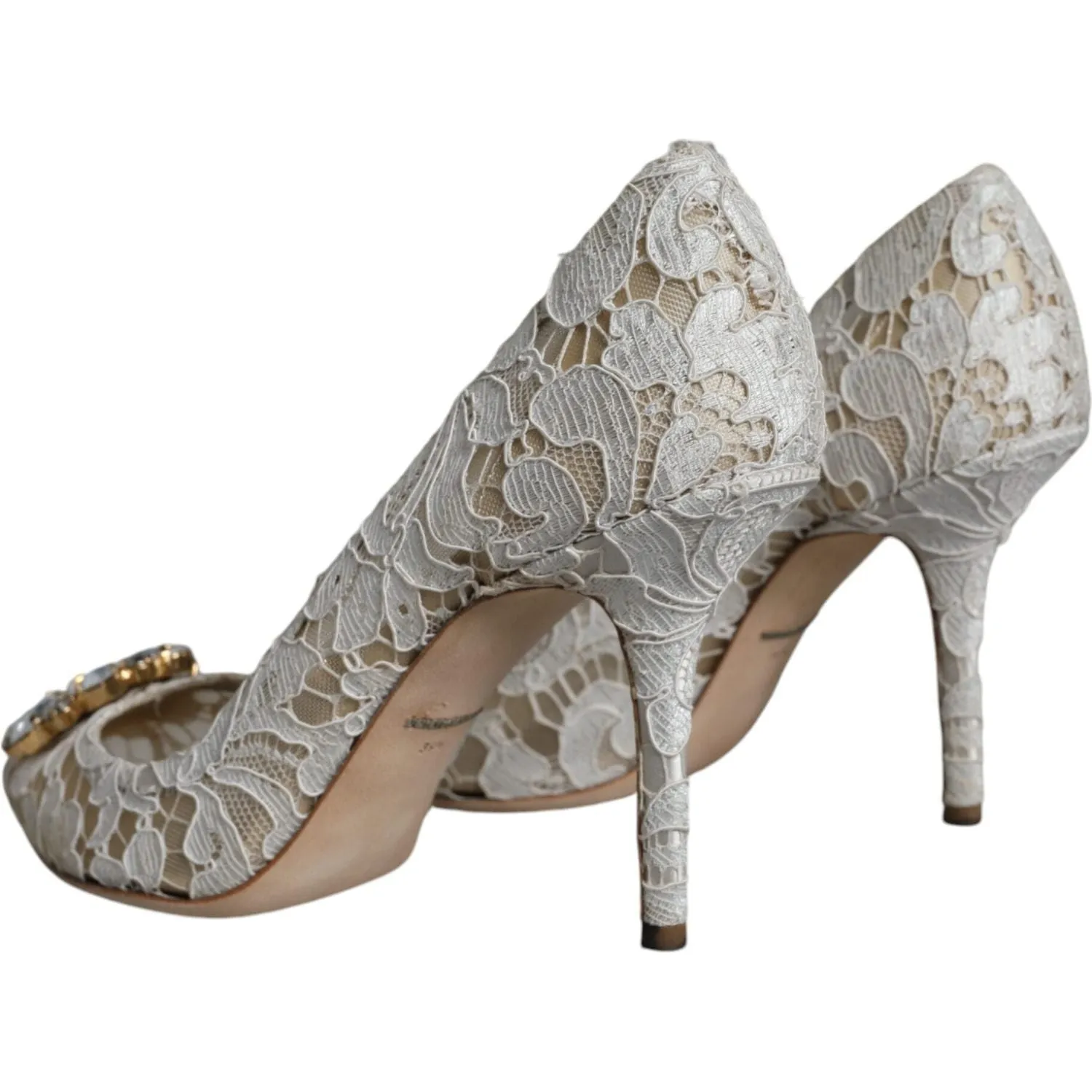 Dolce & Gabbana White Taormina Lace Crystal Heel Pumps Shoes