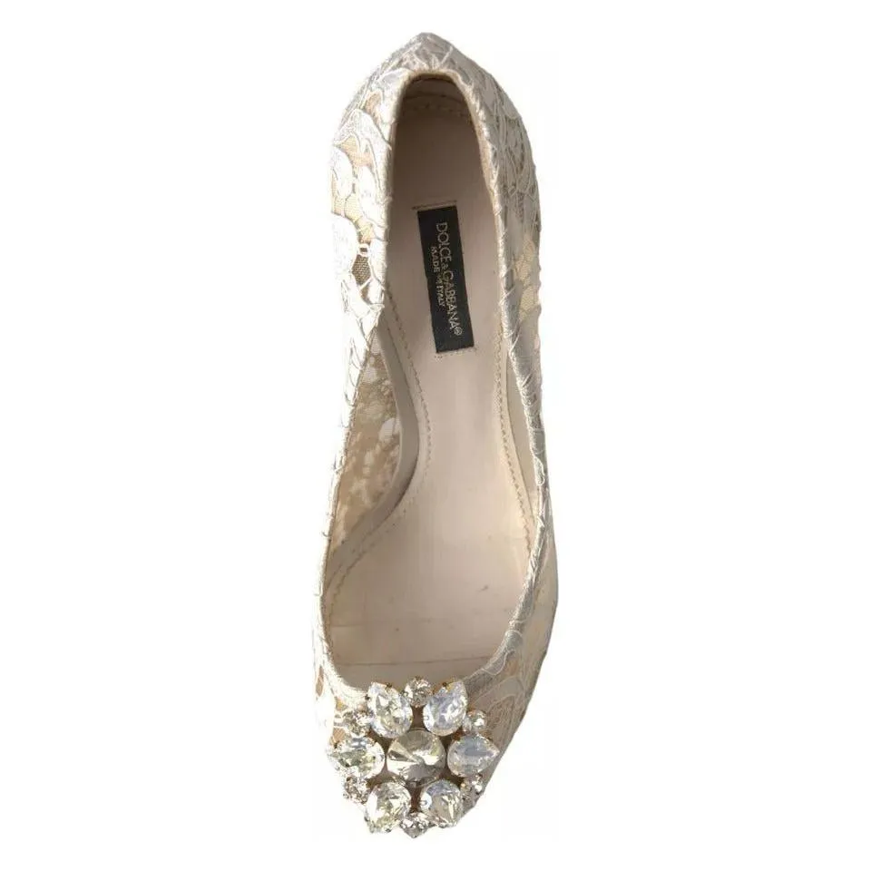 Dolce & Gabbana White Taormina Lace Crystal Heels Pumps Shoes