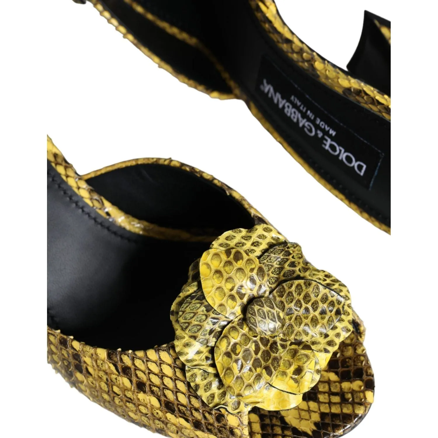 Dolce & Gabbana Yellow Leather Block Heels Slides Shoes