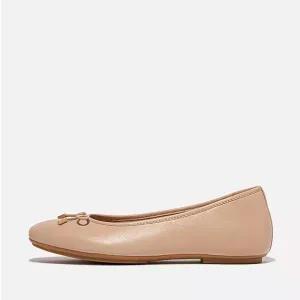 Fitflop Women Delicato Bow Soft Leather Ballet Flats |HX8-B41| Classic Beige