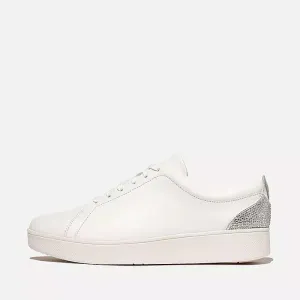 Fitflop Women Rally Crystal-Backtab Leather Sneakers |HY8-610| Urban White Silver