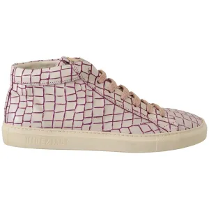 HIDE & JACK Chic White & Burgundy Mid-Cut Leather Sneakers