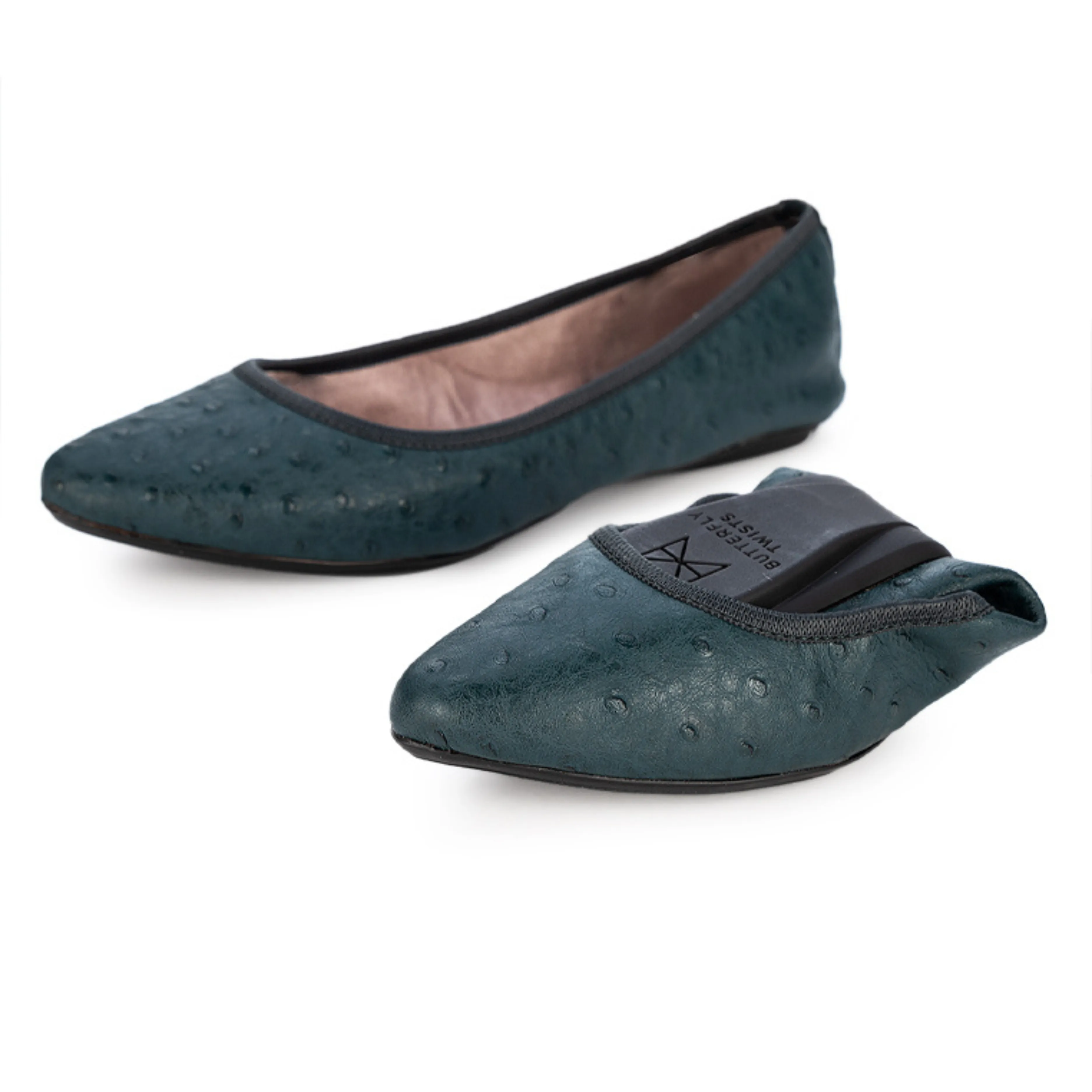 JANEY Ballet Flat Shoes - Teal Ostrich