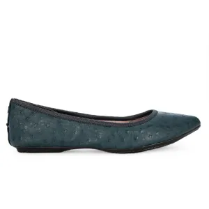 JANEY Ballet Flat Shoes - Teal Ostrich