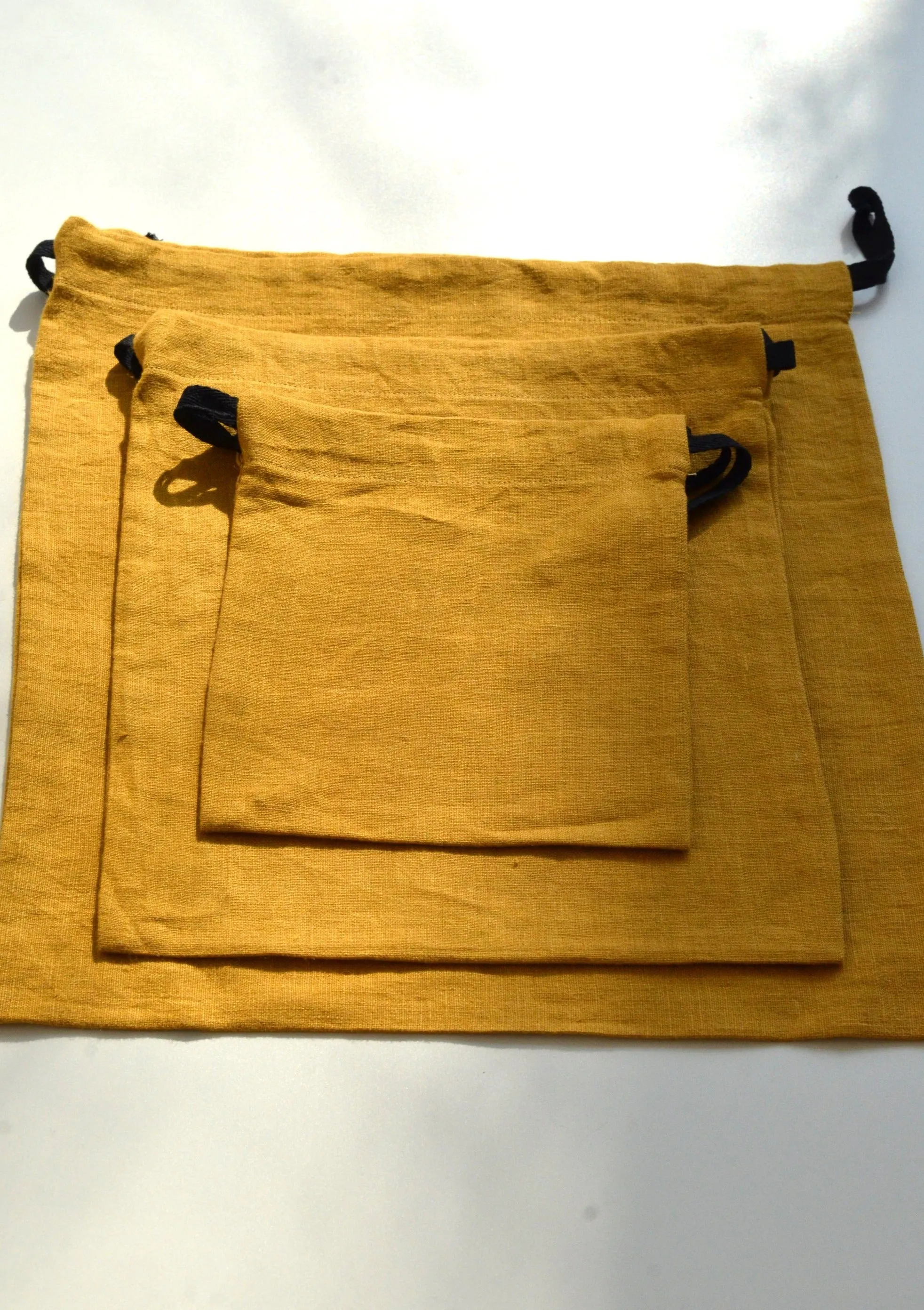 Linen Multi-Use String Bags in Mustard