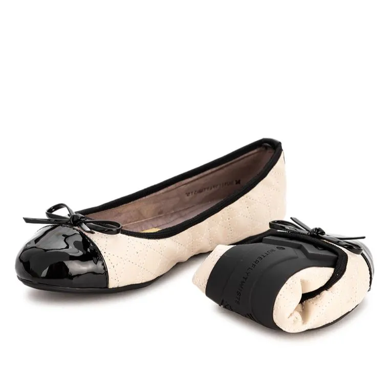 OLIVIA Ballet Flat Shoes - Cream/Black