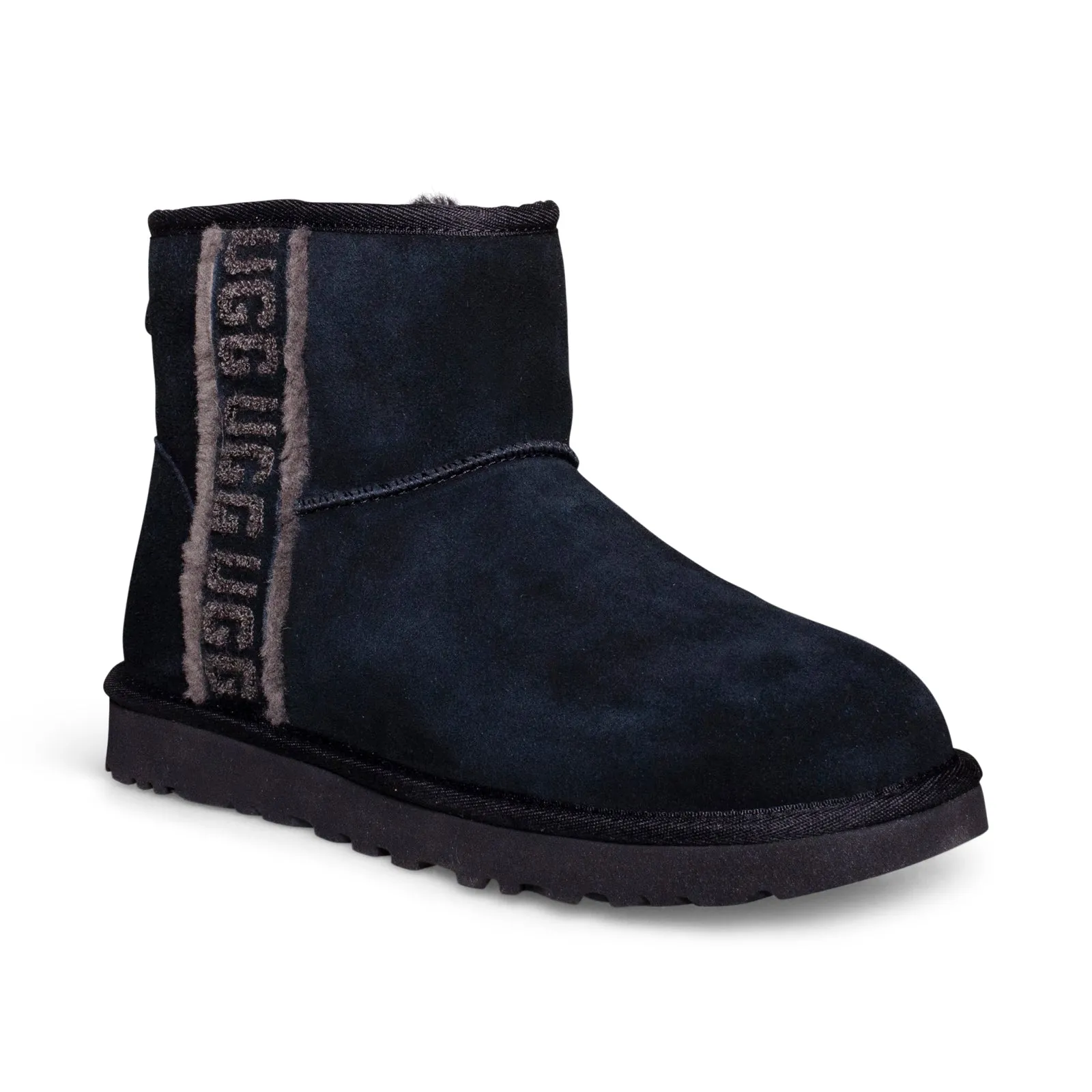 UGG Classic Mini Shearling Logo Black Boots - Women's